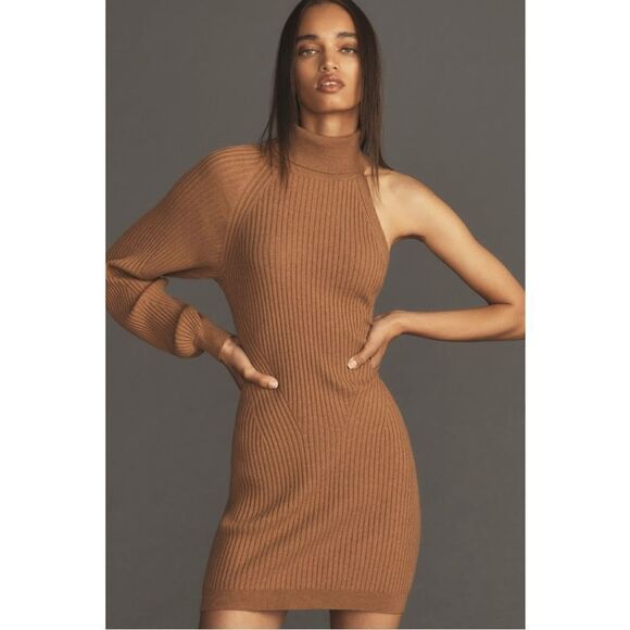 NEW By Anthropologie Asymmetrical Slim Cold Shoulder Sweater Mini Dress Plus 3X - Picture 6 of 8